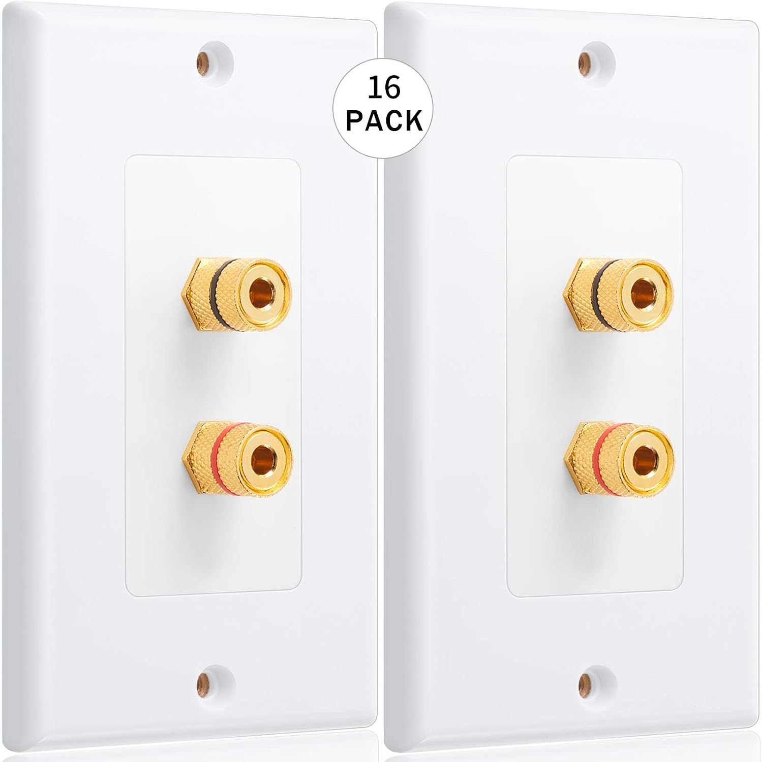 Weewooday 16 Pcs Speaker Wall Plate Gold Plated 2 Connector Banana Plug Wall Plate for in-Wall Speaker Wire, Surround Sound & Audio Systems