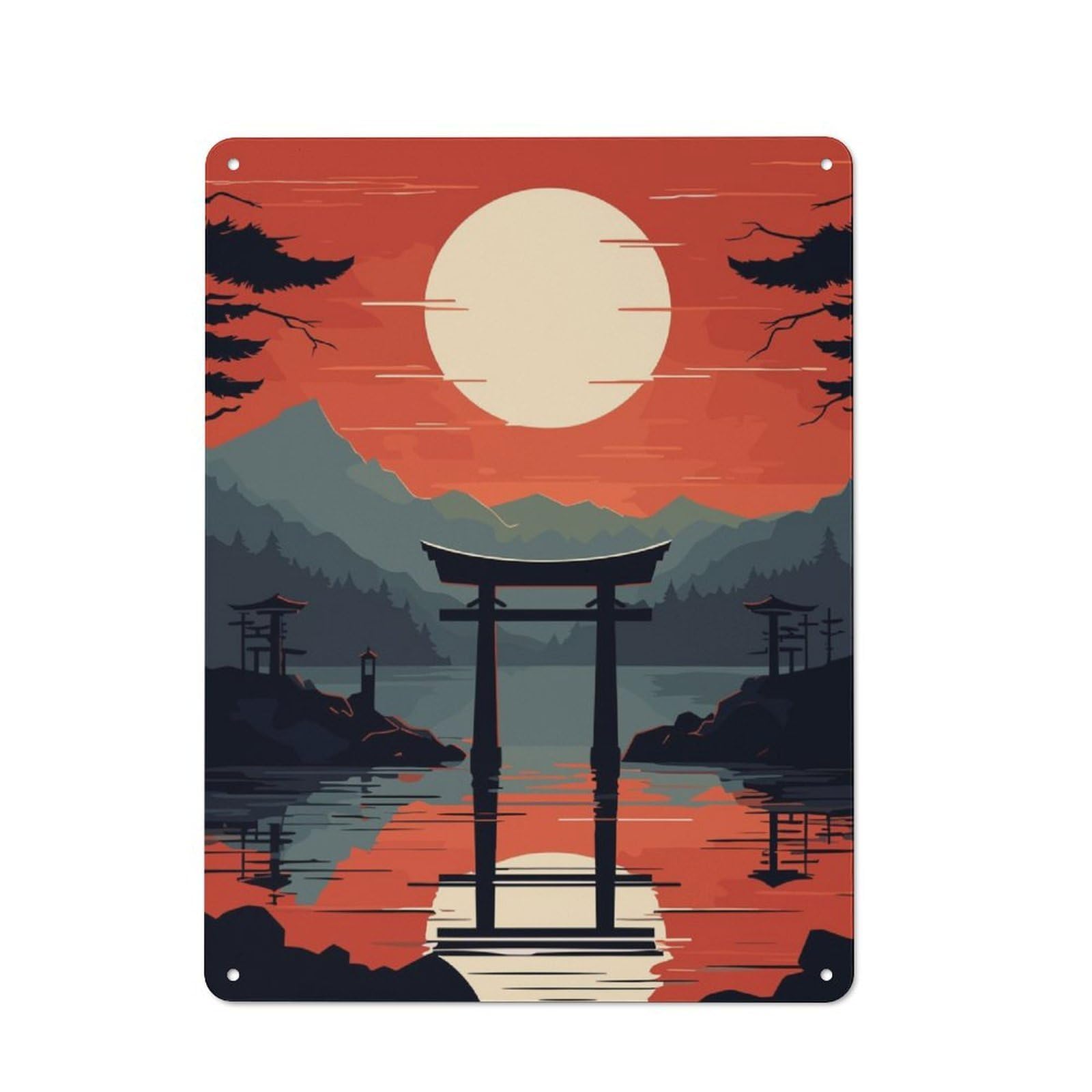 Junmoney Japanese Gate Metal Plaque 40X30cm With For Hallway Wall, Retro Decor, For Wall Display Collectors