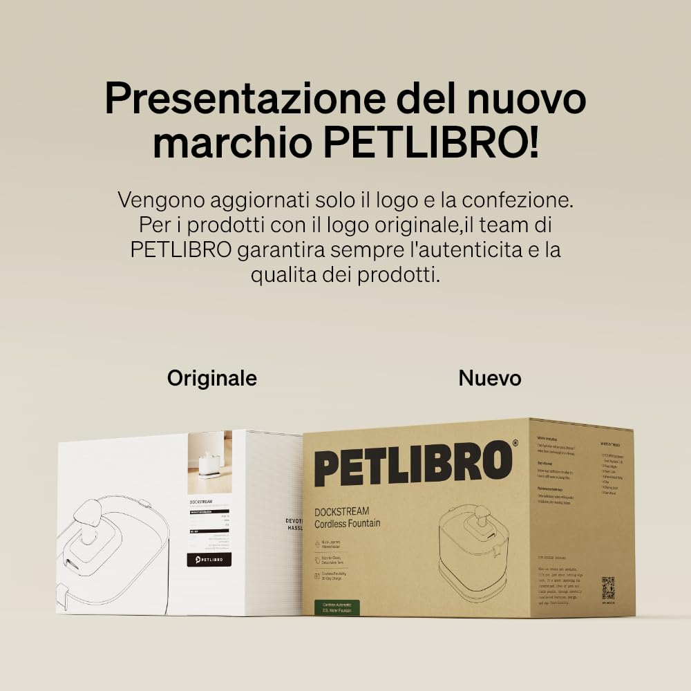 PETLIBRO Fontanella per Gatti Senza Fili con Sensore di Movimento, Dockstream 2,5L Fontana per Gatti a Batteria 5000 mAh, 23dB Ultra Silenziosa, Facile da Pulire, Fontanella Gatto Senza BPA