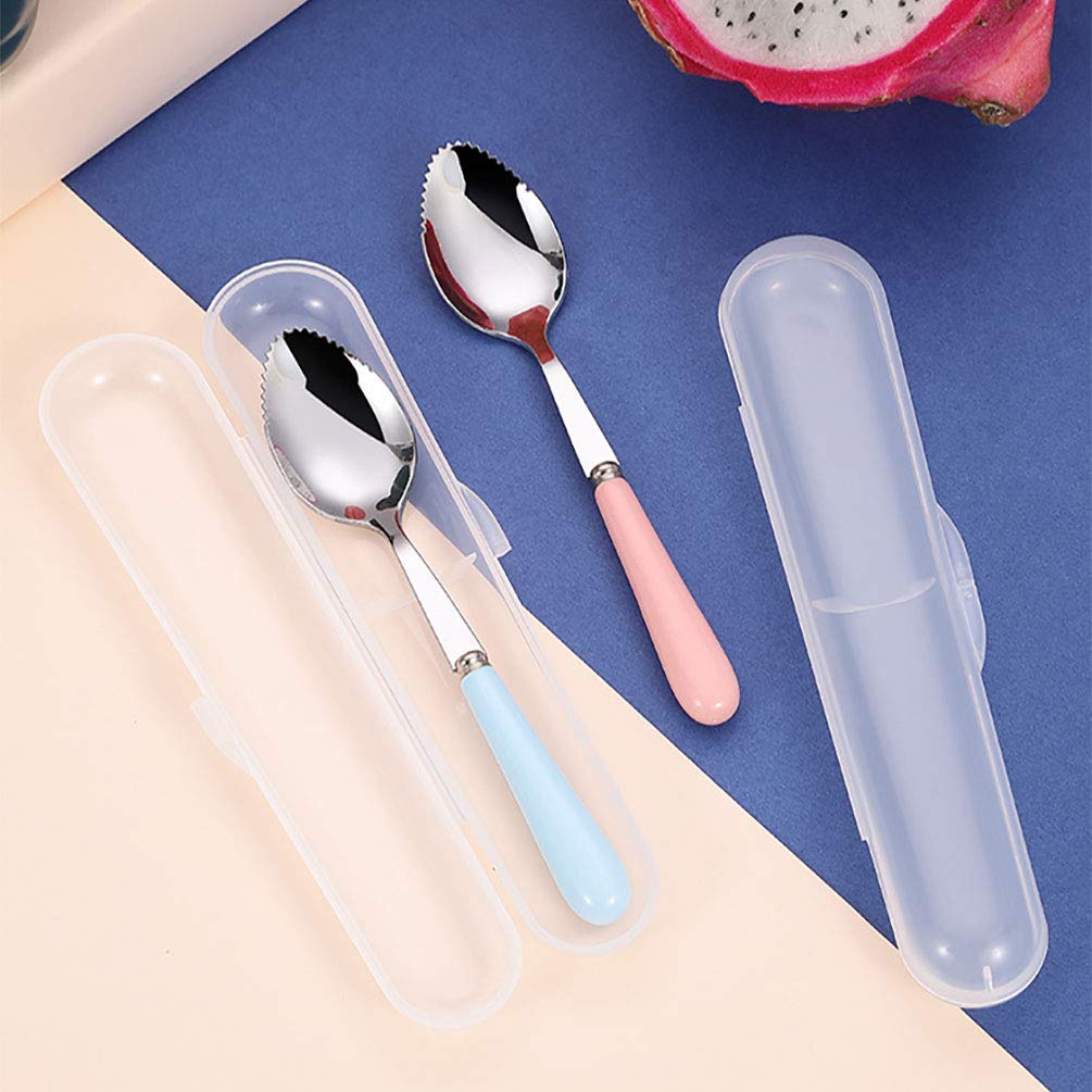 Lot De 6 Cuillères à Pamplemousse En Inox - Poignées Céramique Colorées - Pour Fruits Et Bébés