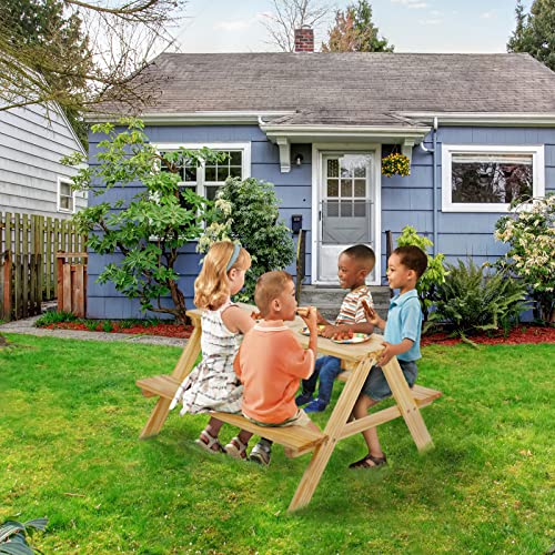 Kids Picnic Table Set, Toddler Chair Bench For 4 Childrens Under 8 Years Old, Weight Capacity At 200Lbs, Tool-Free, Backyards, Lawns, Garden And Beaches - Wooden Outdoor Indoor Activity Table #TOP5