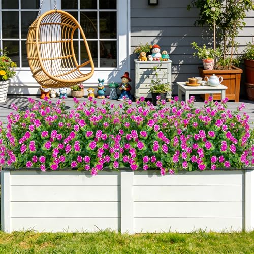 Image of Bassion Artificial Flowers for Outdoors Decoration UV Resistant, Fuschia | faux plants, fake plastic eucalyptus, greenery stems, indoor outdoor use, Garden fence patio window box porch planter decor