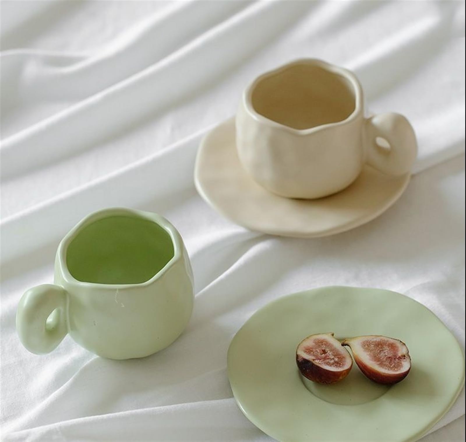 HABITZ Keramik-Kaffeetasse, Teetasse und Untertasse, Set, Keramik-Teetasse, Milchbecher, Tassen for Büro und Zuhause, großer Griff, heißes und kaltes Trinken (Color : M, Size : 330ml)
