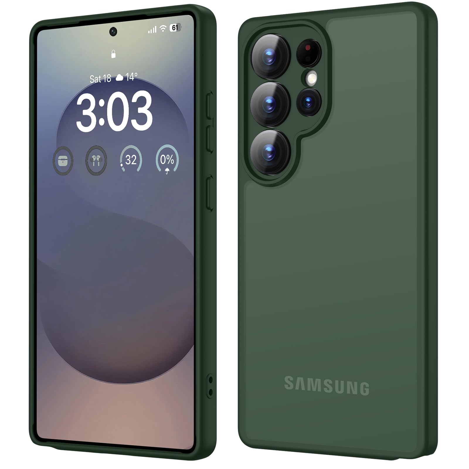 ORDA für Samsung Galaxy S25 Ultra Hülle 6,9 Zoll, Vollständiger Kameraschutz Stoßfest Kratzfest Transluzente Rückseite Schutzhülle, Anti-Fingerabdruck Matt Handyhülle für Samsung S25 Ultra (Grün)