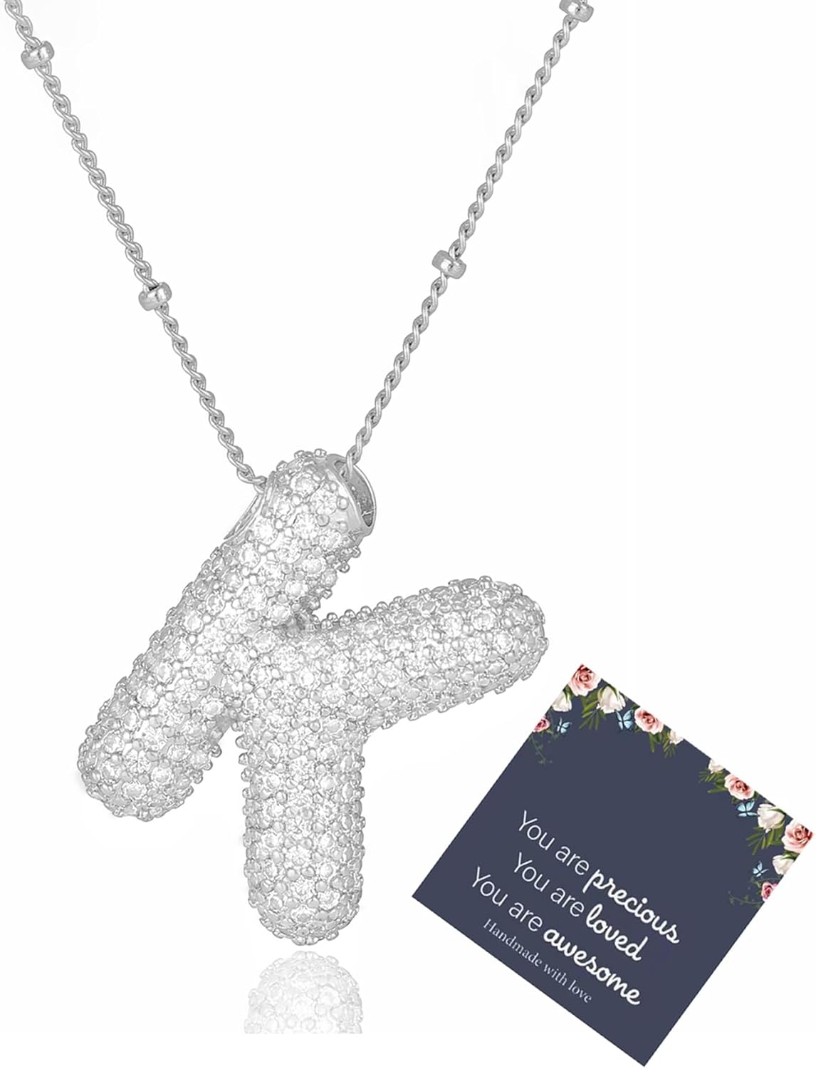 Bubble Letter Necklace for Women Dainty Balloon Initial Necklaces Cubic Zirconia Alphabet Name Pendant Necklace Personalized Jewelry Gifts
