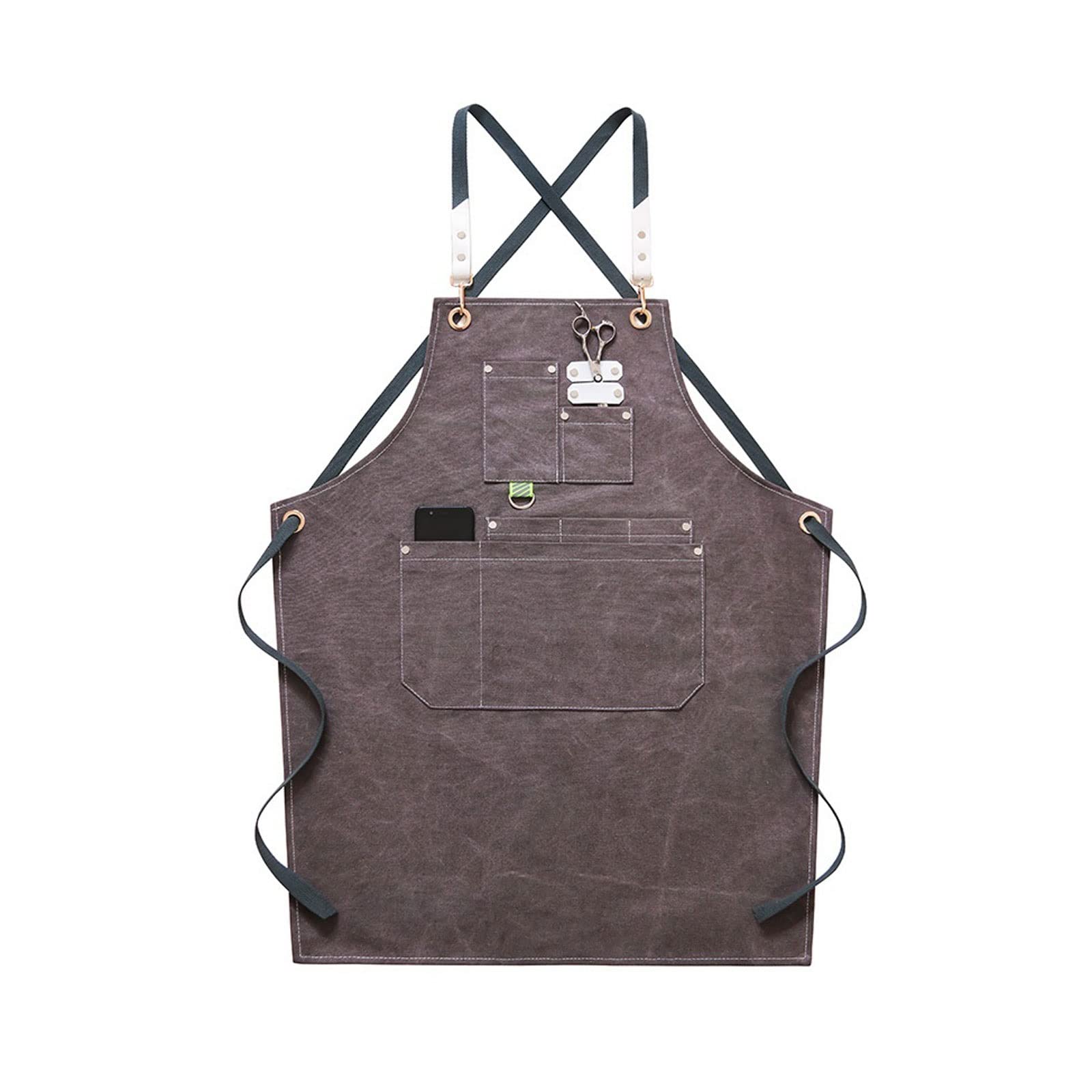 Delantal de Mezclilla para Trabajo, Ropa de Trabajo para Hombres y Mujeres, peluquería, Tienda de té, floricultura, Restaurante, Cocina y repostería (Gris)