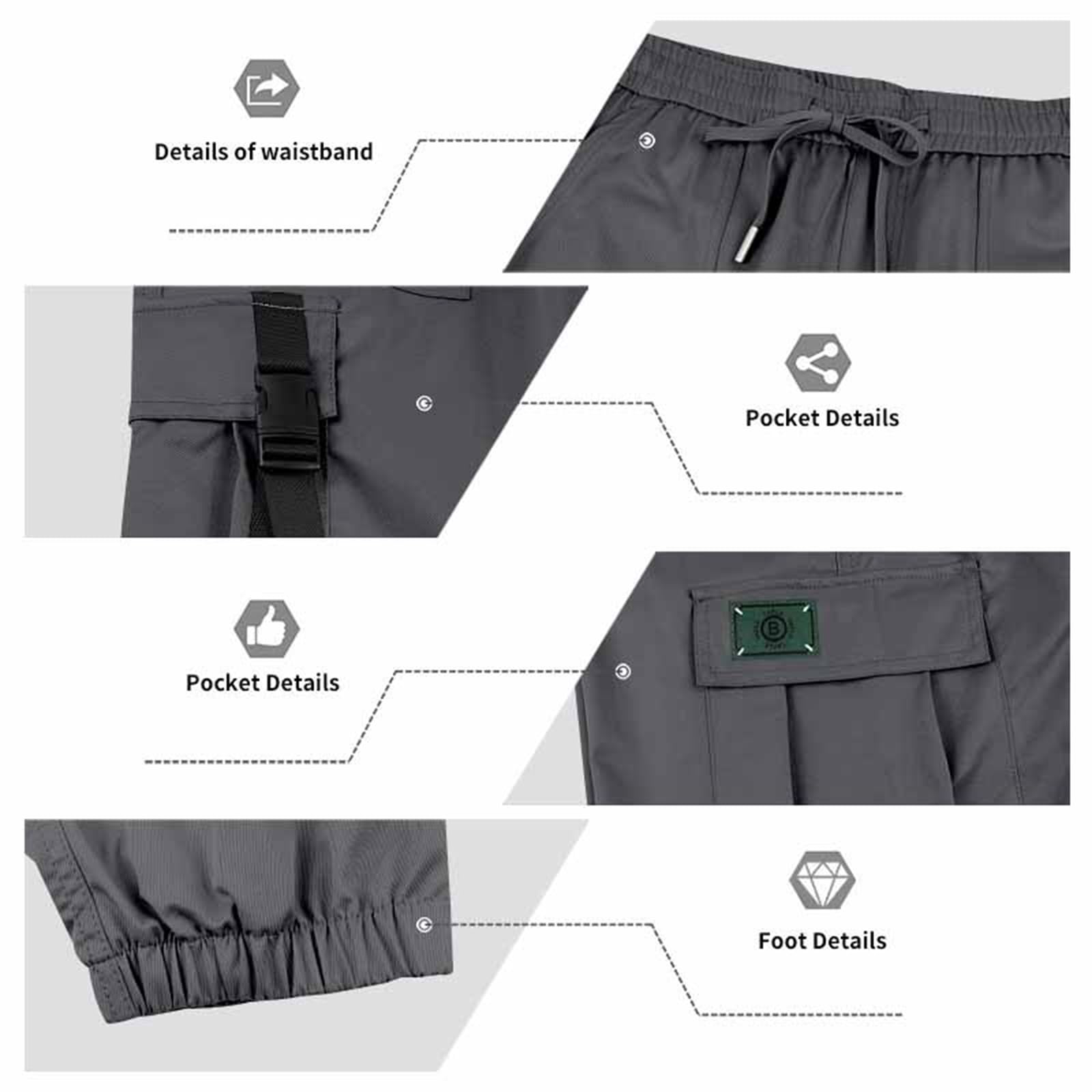 SOOUICKER Herren Stretch Cargohose Jogger Chino Hose mit Seitentaschen