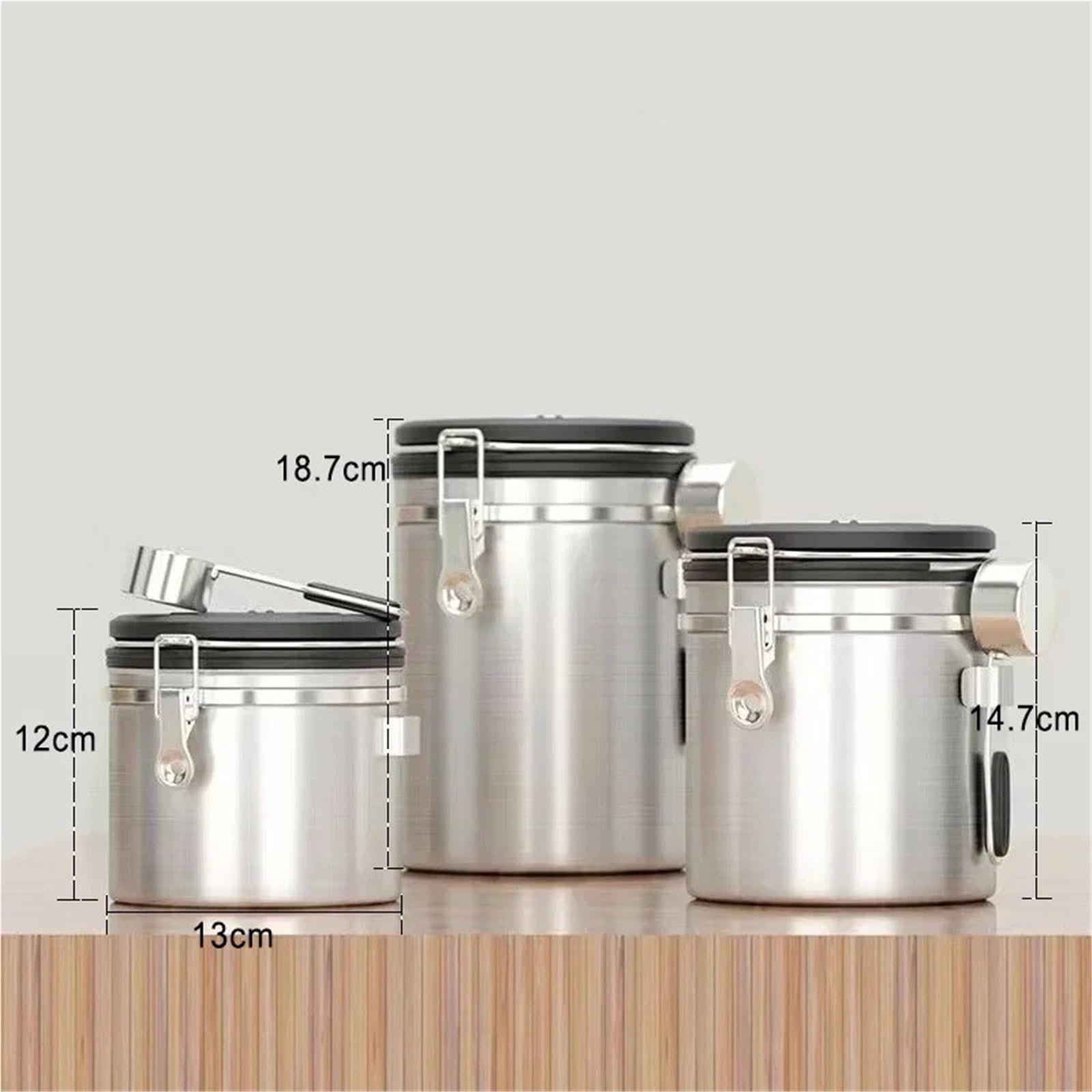 KaffeebohnenbehäLter Aus Edelstahl Vakuum-Aufbewahrungsbehälter for Kaffeebohnen mit großer Kapazität, luftdichter Behälter aus Edelstahl FüR Kaffeebohnen, Kaffeepulver(18.7cm*12cm)