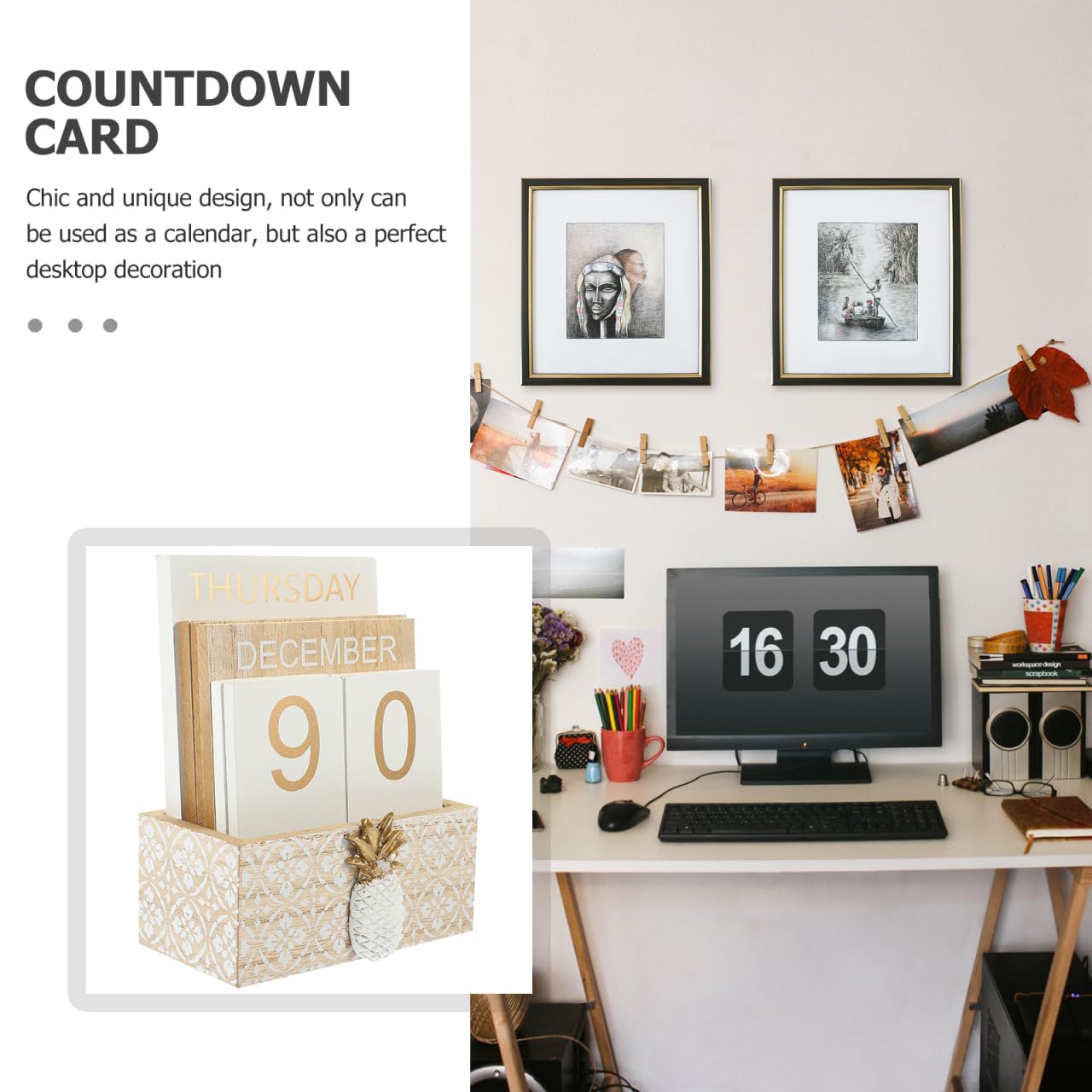 STOBOK Wooden Perpetual Calendar Block Desk Calendar Day Date Month Display Artistic Craftsmanship Unique Office and Home - Image 4