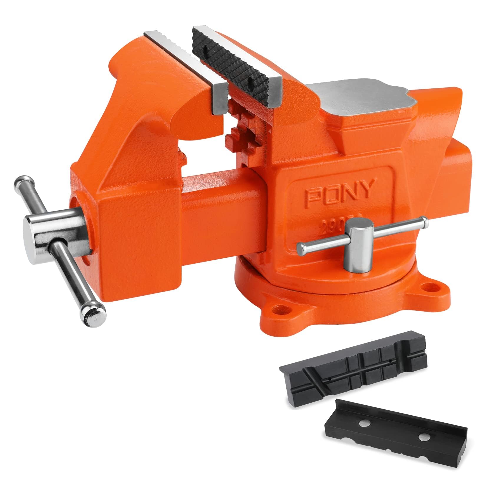 PONY Heavy Duty Bench Vise, 5-inch Jaw Width 4-inch Opening, Swivel Base With Anvil, Utility Combination Pipe Home Vise for Woodworking, One-Pair Jaw