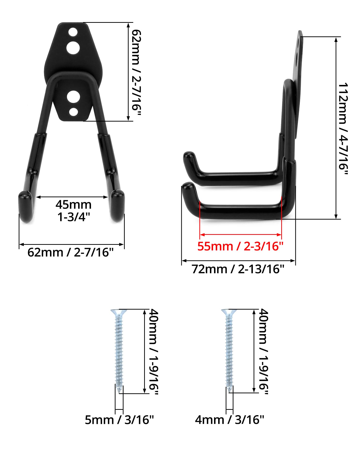 Ganci Da Muro QWORK In Acciaio - Set Da 4 Pezzi | Per Garage E Palestra | Supporto Carichi Pesanti 8x4.5cm - Foto 5