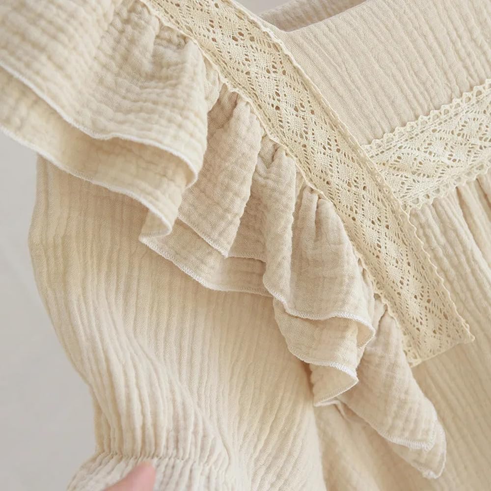 Camisón para Mujer - Camisón De Verano para Mujer, Vestido Largo De Algodón Crepé con Manga De Hoja De Loto, Camisón De Manga Corta De Estilo Palaciego, Falda para El Hogar