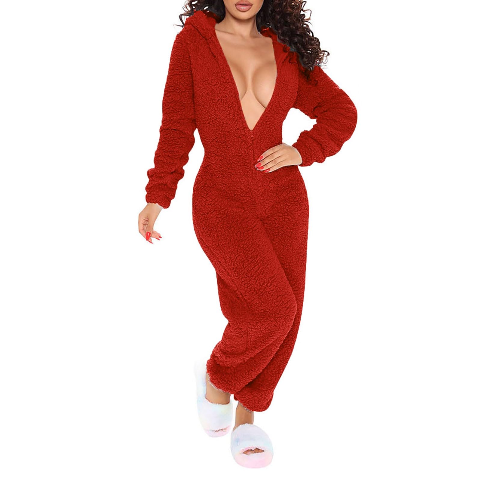 Pigiama Donna Aperto Dietro Pigiami Pile Donna Pigiama Sexy Hot Pajamas Da Casa Tuta Da Pigiama Comodo Pigiama Con Cappuccio Pigiama Intero Con Cappuccio Leggero Pigiama Invernale Taglie Forti