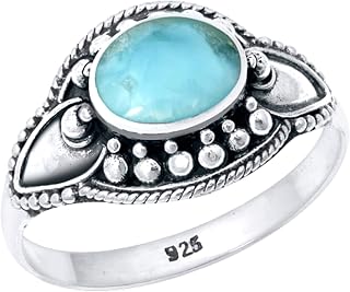 Larimar Ring, 925 Sterling Silver Ring, Oval Shaped Ring, Larimar Jewelry, Blue Stone Ring, Vintage Ring, March Birthstone, Christmas Gift