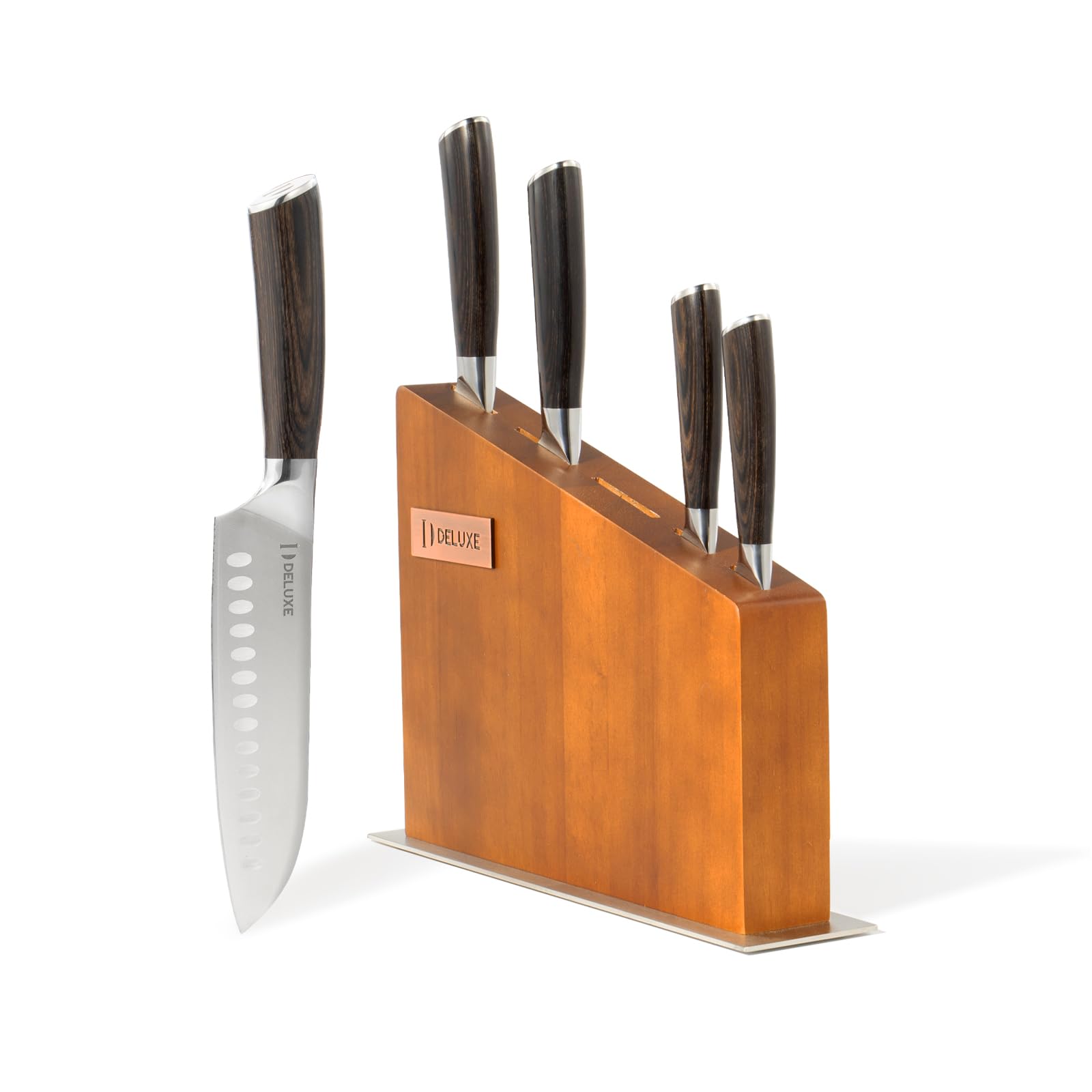 DELUXE 6 Pcs Kitchen Knife Sets Powder Steel Forged Stainless Steel Knife Set with Block Comes with Chefs