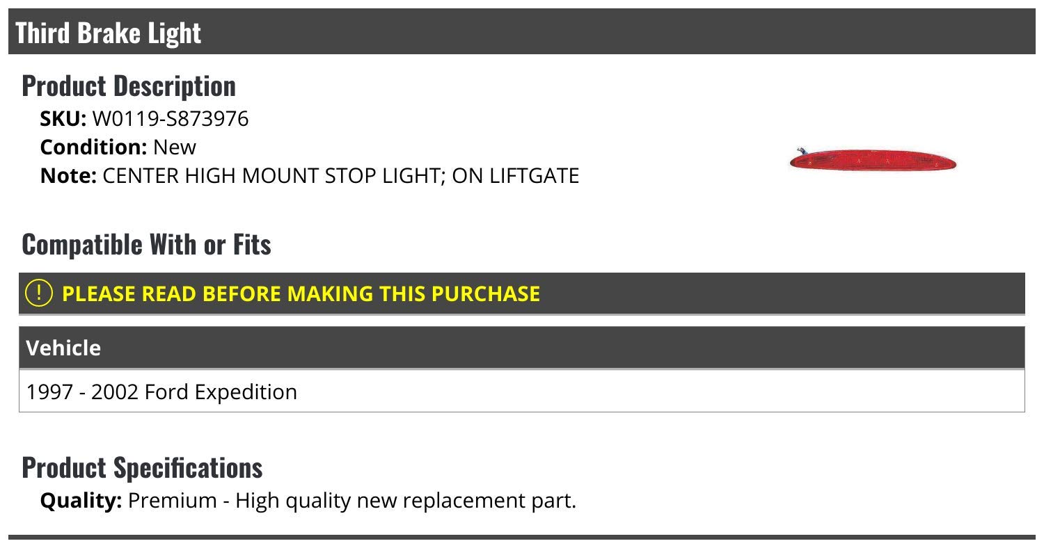 Marketplace Auto Parts 3rd Third Brake Light Lens - Center High Mount - Compatible with 1997-2002 Ford Expedition (For Liftgate)