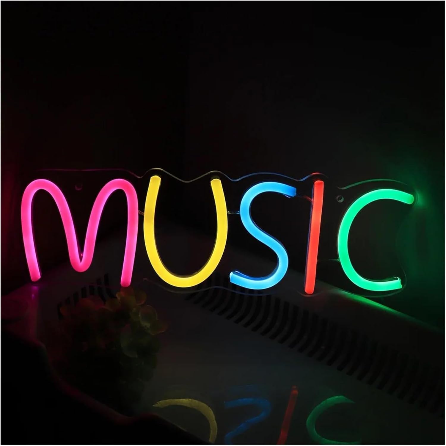 Insegna al per neon colorata a per LED con scritta MUSICA, per feste, pub, club, negozi, 31 cm × 10,1