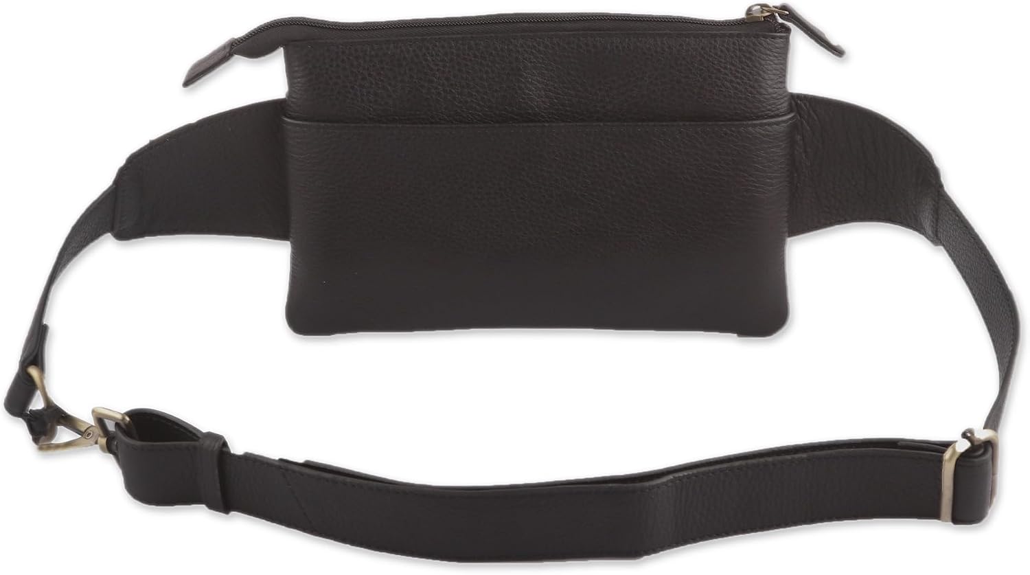 NOVICA Black leather belt bag, 'Handy Traveler'