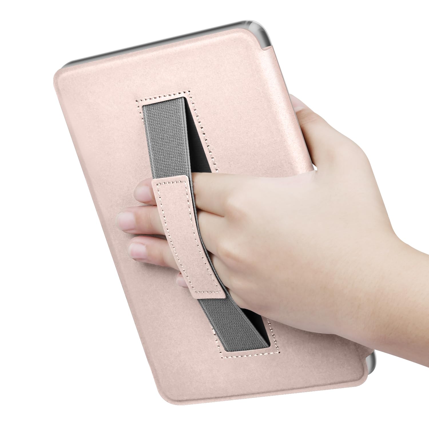 Custodia per Kindle Paperwhite 12th Generación 2024 7" e Kindle Colorsoft Signature Edition 7", con adesivi, cover in PU + retro rigido in TPU trasparente con cinturino, Auto Sleep/Wake, rosa