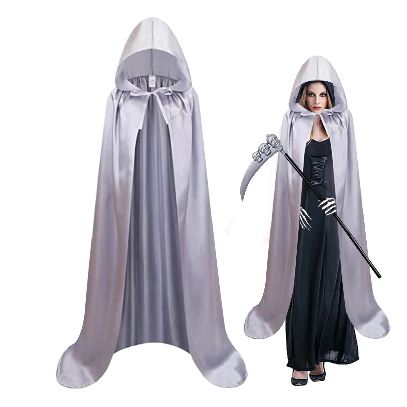 Cape à Capuche Longue 150 Cm – Déguisement Halloween/cosplay – Tissu Respirant – Noir – Pour Femmes Et Hommes – Médiéval/fantasy