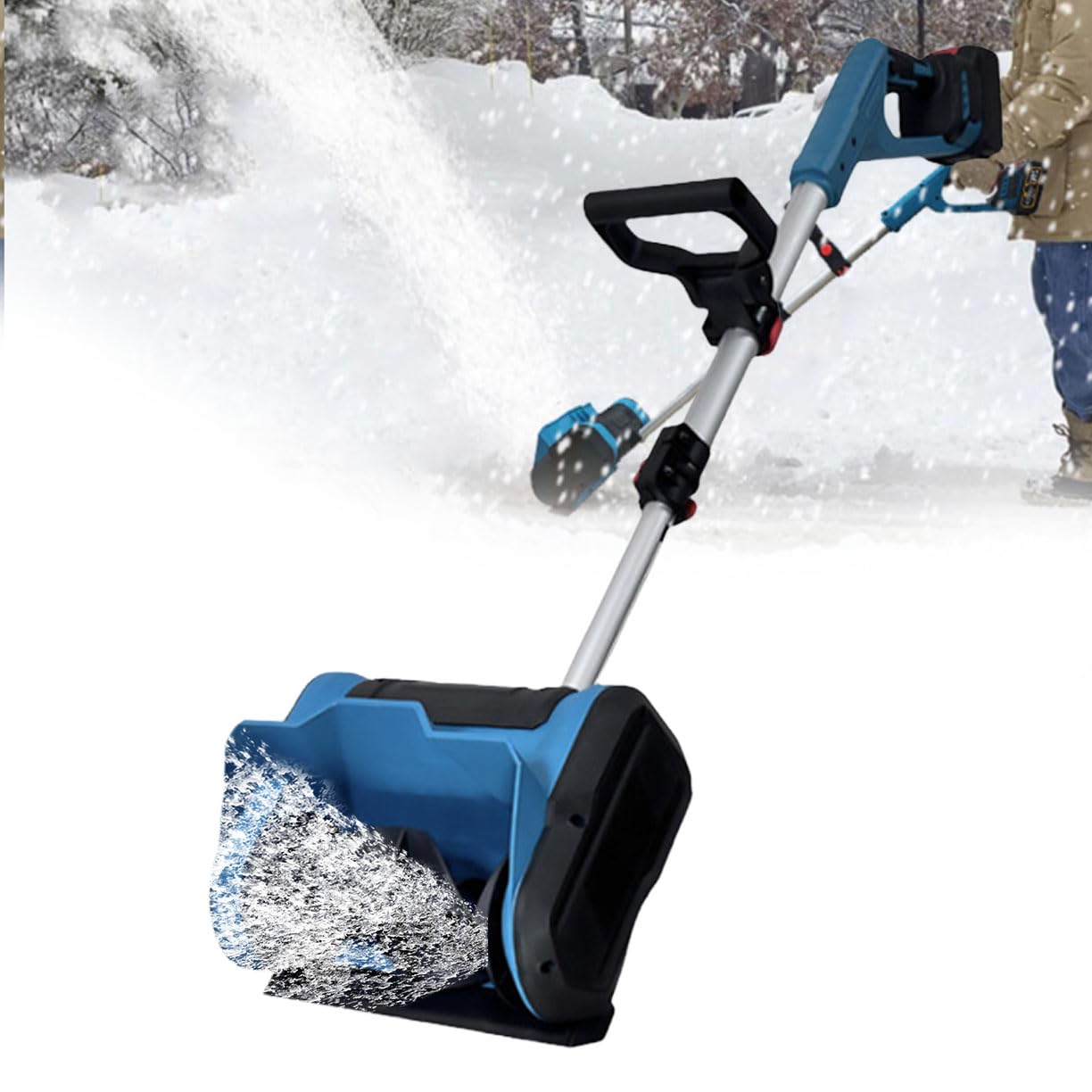 Pala da Neve Elettrica Portatile con Batteria al Litio Senza Fili, Larghezza di Pulizia 31 Cm Pala da Neve per Pulizia Rapida, Manico Regolabile 21 V/3,0 Ah per Patio Comunitario