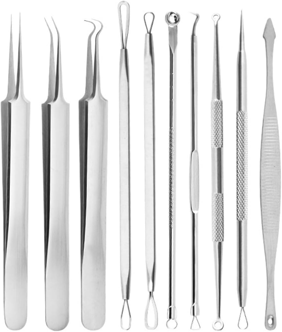 Ingrown Hair Tweezers Acne Blackhead Removal Needles Black Dots Cleaner Pore Cleaner Deep Cleansing Face Skin Care Tools(Silver)