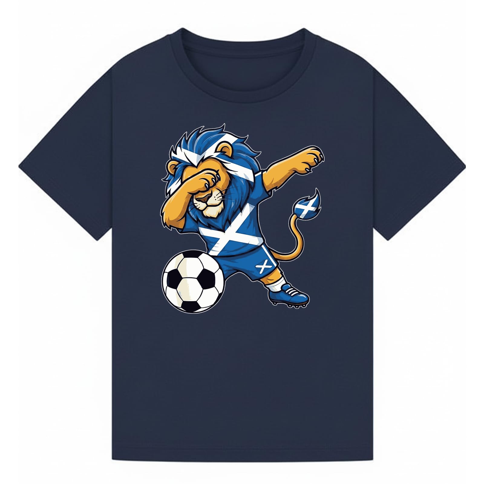 Scottish Lion Soccer Sports Football Boys Kids Graphic T-Shirt Novelty Retro Soccer Fan Tee Heritage Sports Apparel Gift Navy 7-8Y