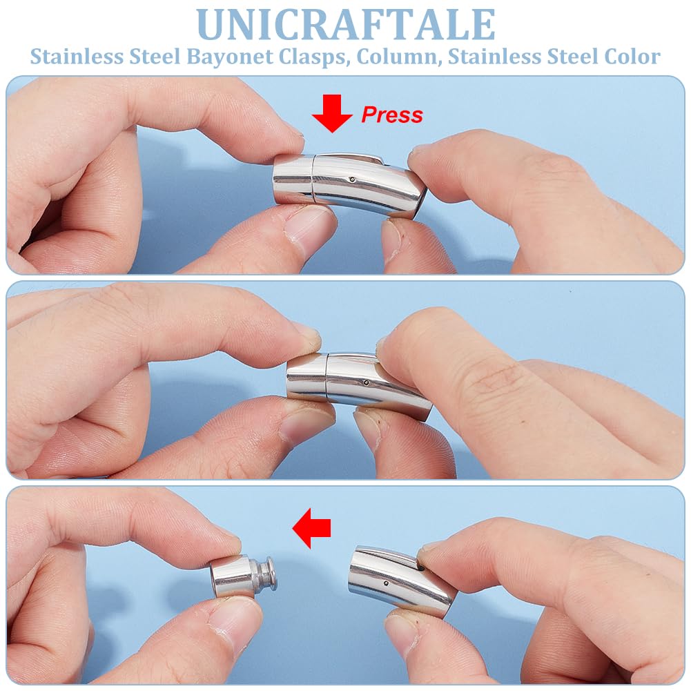 UNICRAFTALE 4 pz Fermagli per Bracciale 316 chiusure Chirurgiche A Baionetta In Acciaio Inossidabile Chiusure per Collana A Baionetta A Colonna Fermagli per Cordoncino In Pelle per Bracciali