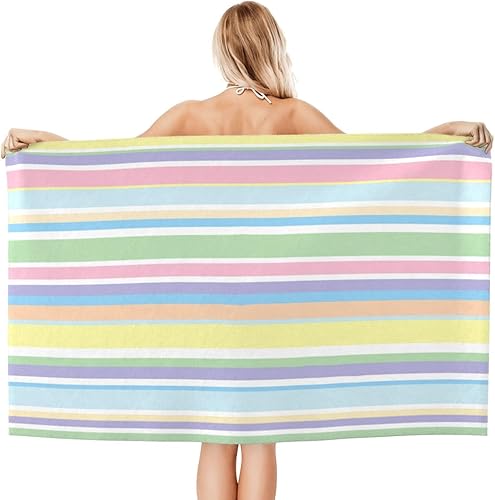 Miniatura 2 de VOOHDDY Toalla de playa de colores pastel, grande, suave, absorbente, microfibra, secado rápido, toallas de baño de gran tamaño para baño, mujeres,