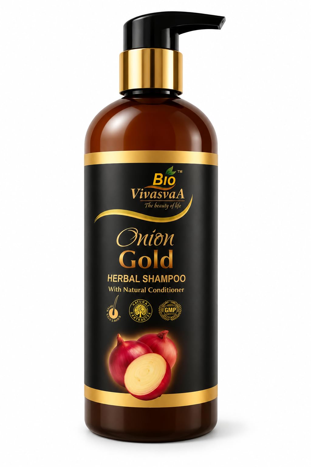 Bio VivasvAA Onion Gold Herbal Shampoo with Natural Conditioner, GMP Certified, 450ml-picture-16