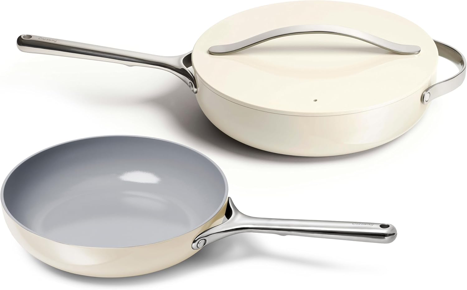 Caraway Fry Pan and Sauté Pan Duo - 10.5” Ceramic Frying Pan and 11.8” Deep Sauté Pan with Lid - Non Stick, Non Toxic, Oven Safe - Marigold - Thumbnail 3