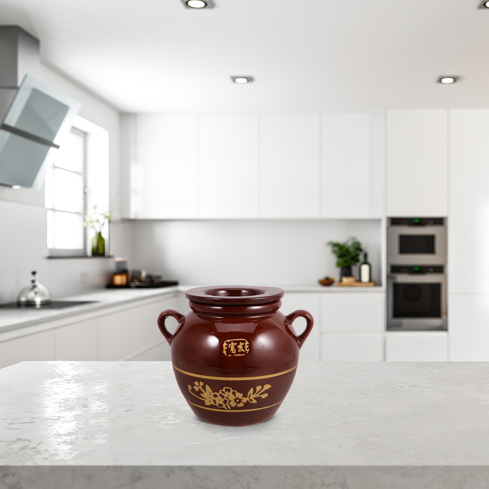 Barattolo in Ceramica per Olio 2kg Marrone Coperchio | Contenitore Alimentare per Cucina e Hotel, Resistente alle Alte Temperature, Confezione 1 Pezzo