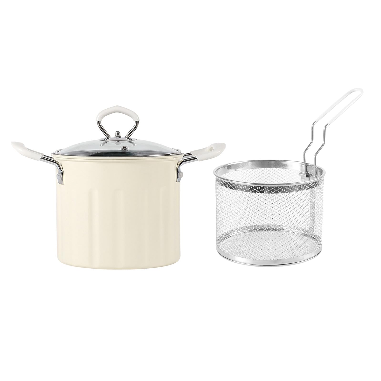 MICFENY Small Frying Pots with Basket and Oil Strainer Nonstick Cookware for French Fries Ergonomic Handle Noodles Cooking Pans