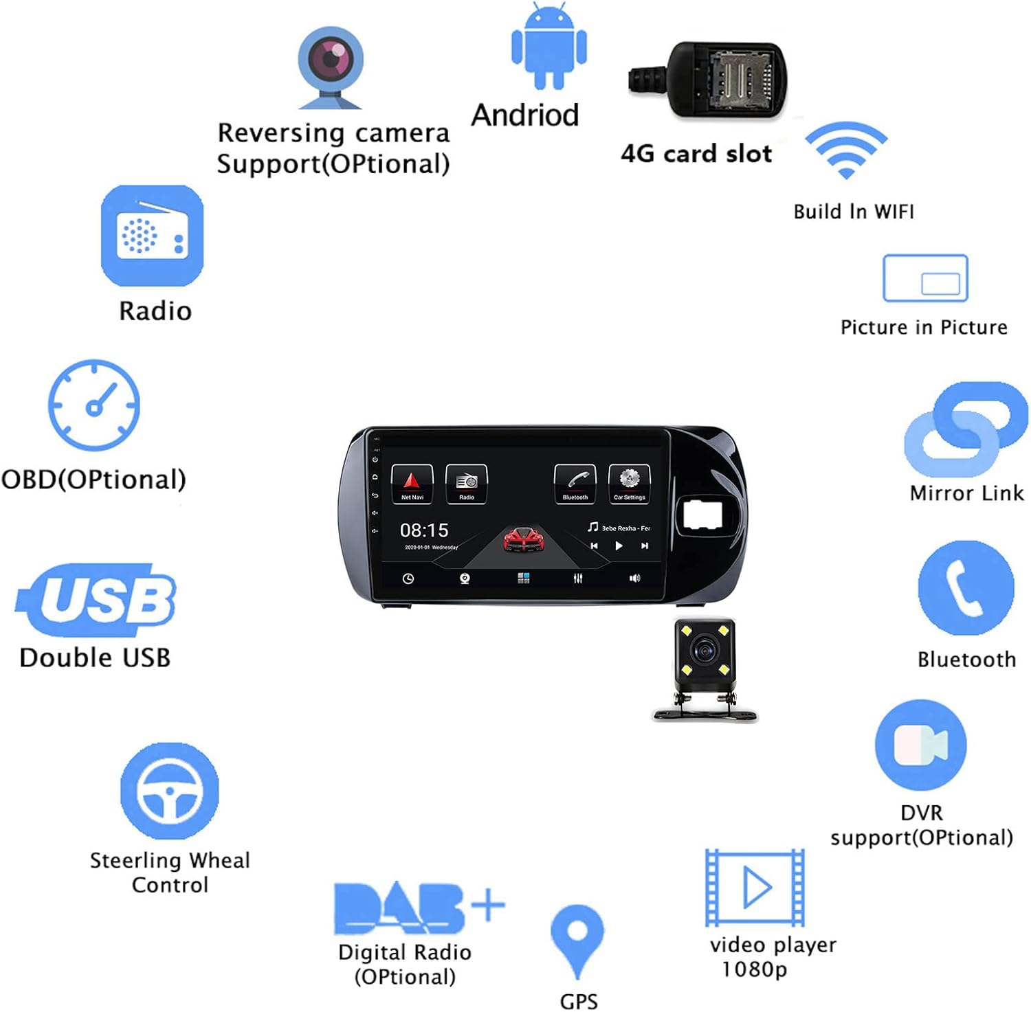 カーナビゲーションマルチメディアカービデオプレーヤー 9インチタッチスクリーンダッシュボードカーラジオ Toyota 16 対応 バックアップカメラ付き Vitz カーナビゲーションマルチメディアカービデオプレーヤー 9インチタッチスクリーンダッシュボードカーラジオ Toyota 16 対応 バックアップカメラ付き Vitz