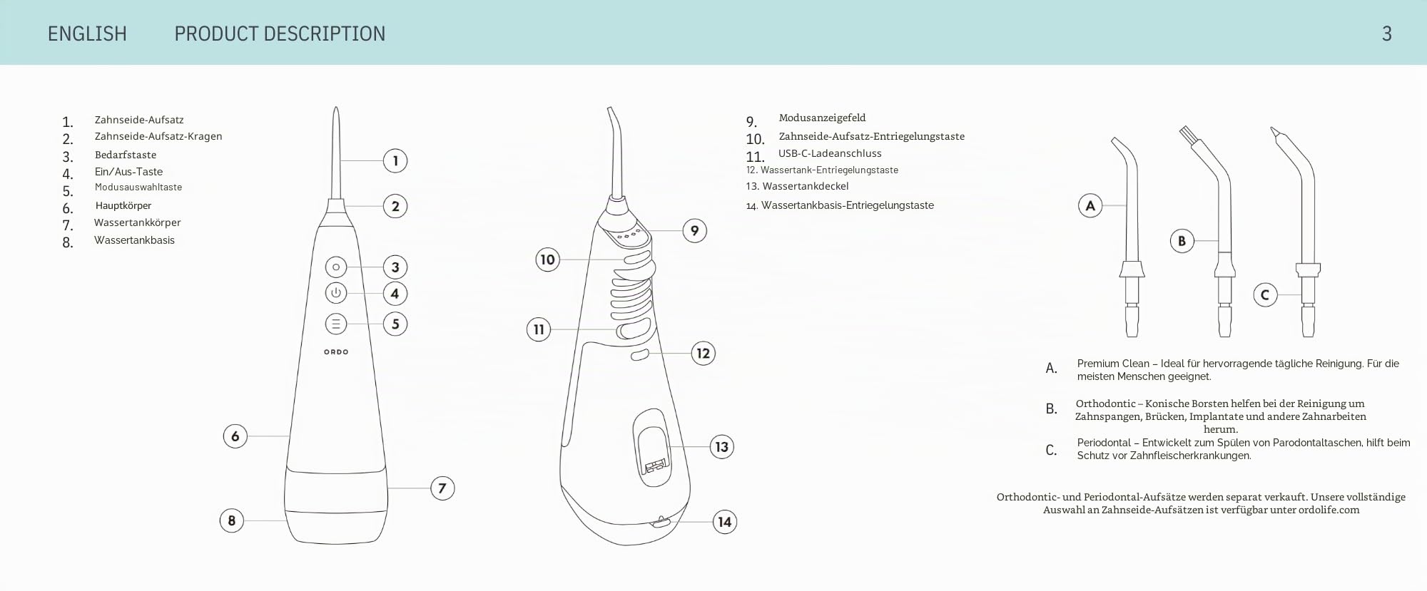 ORDO Hydro Sonic Munddusche, kabellos, 3 Druckstufen, Roségold | Munddusche für unterwegs, USB-Ladegerät, tragbar, von Zahnmedizinern empfohlene Munddusche