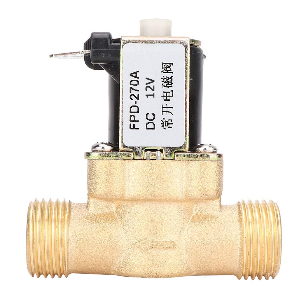Elektrozawór DC, zawór elektromagnetyczny 12 V / 24 V Zawór mosiężny normalnie otwarty Przyłącze gwintowane G1 / 2 "Włącznik dopływu wody (12 V DC)