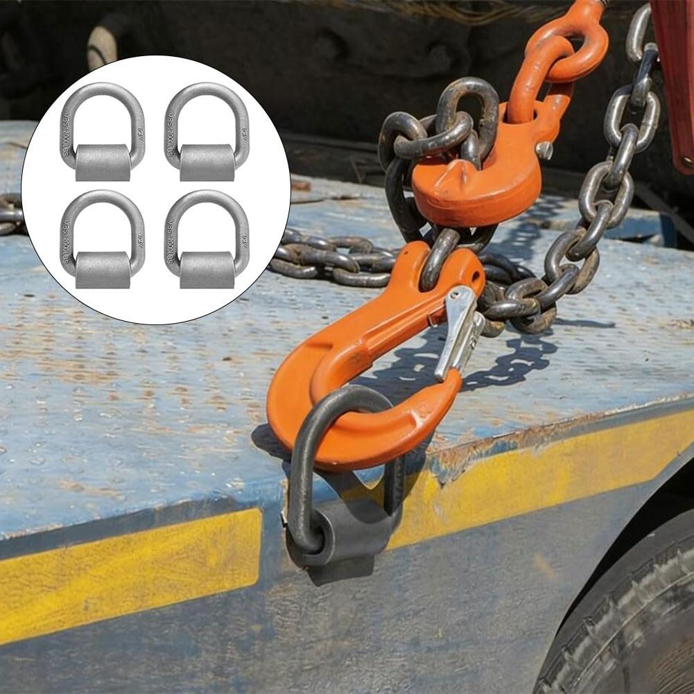 4 anillos en D soldados resistentes de 1,27 cm con resistencia a la rotura de 12000 libras para asegurar carga de camión, remolque, cama plana y uso marino