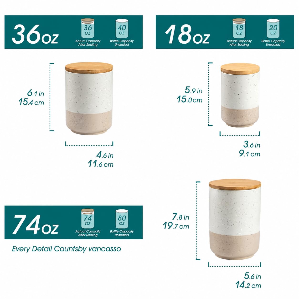 vancasso Sabine - Recipiente de café con tapa hermética, juegos de recipientes de azúcar de cerámica para la cocina, recipientes de almacenamiento de alimentos para café molido, té, azúcar, especias