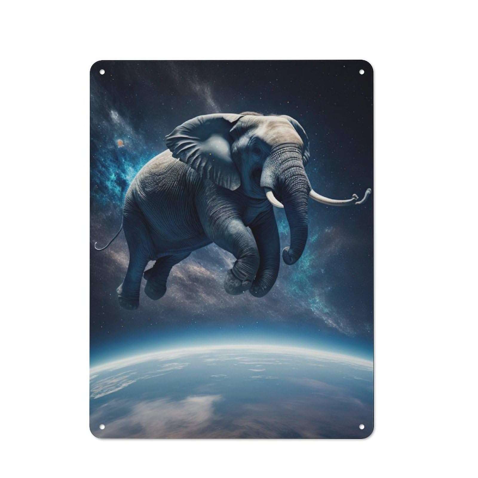Junmoney Elephant Flying Rustic Tin Wall Plaque 40X30cm For Home Office Or Studio, For Garage, Workshop And Man Cave Decoration