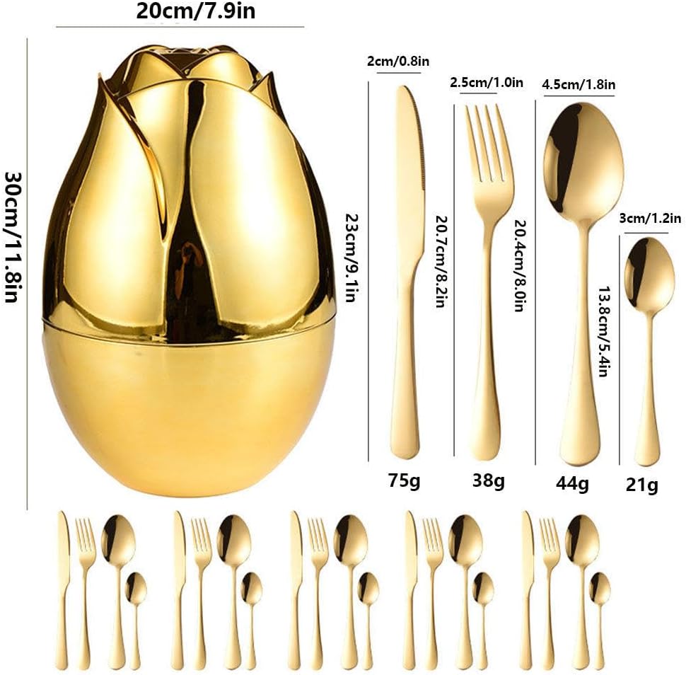 24pcs Stainless Steel Flatware Set, Rose Shape Cutlery Set, Mirror Polished Tableware Eating Utensils Set For 6, Tableware Cutlery Knife Fork Spoon Set, For Home Restaurant,Color-C