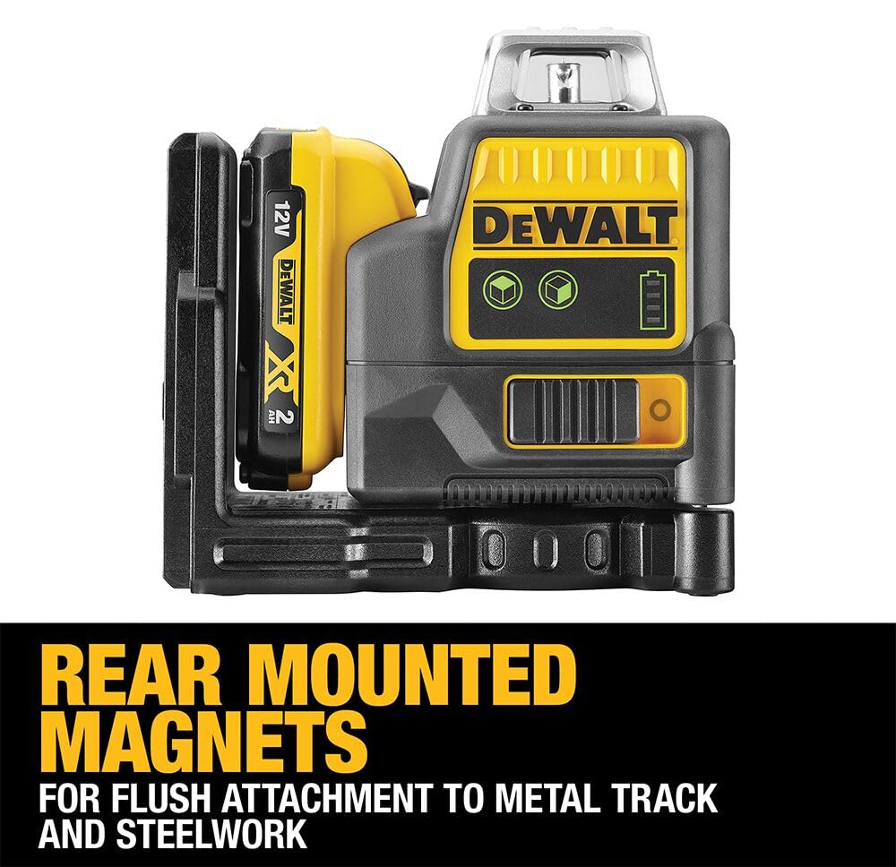 DEWALT DCE0811D1G-QW - Nivel Láser Autonivelante Verde, 2 Líneas 360°, Batería Li-Ion 2Ah XR 12V, Resistente IP65, Test de Caída 2m, Proyección Horizontal y Vertical, Incluye Pack de Batería 12V