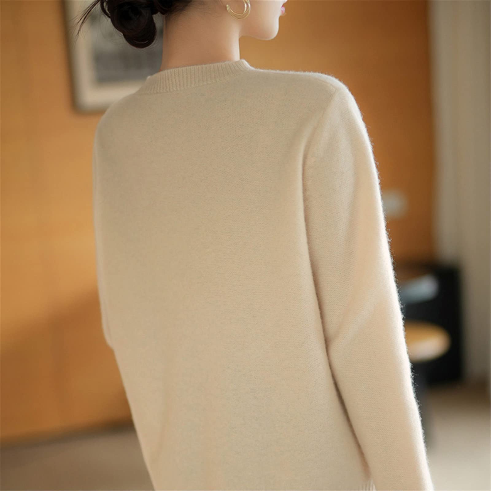 Kelsiop 100% lana merino suéter de las mujeres cuello redondo suéter otoño invierno moda punto parte inferior camisa, gris, XXL