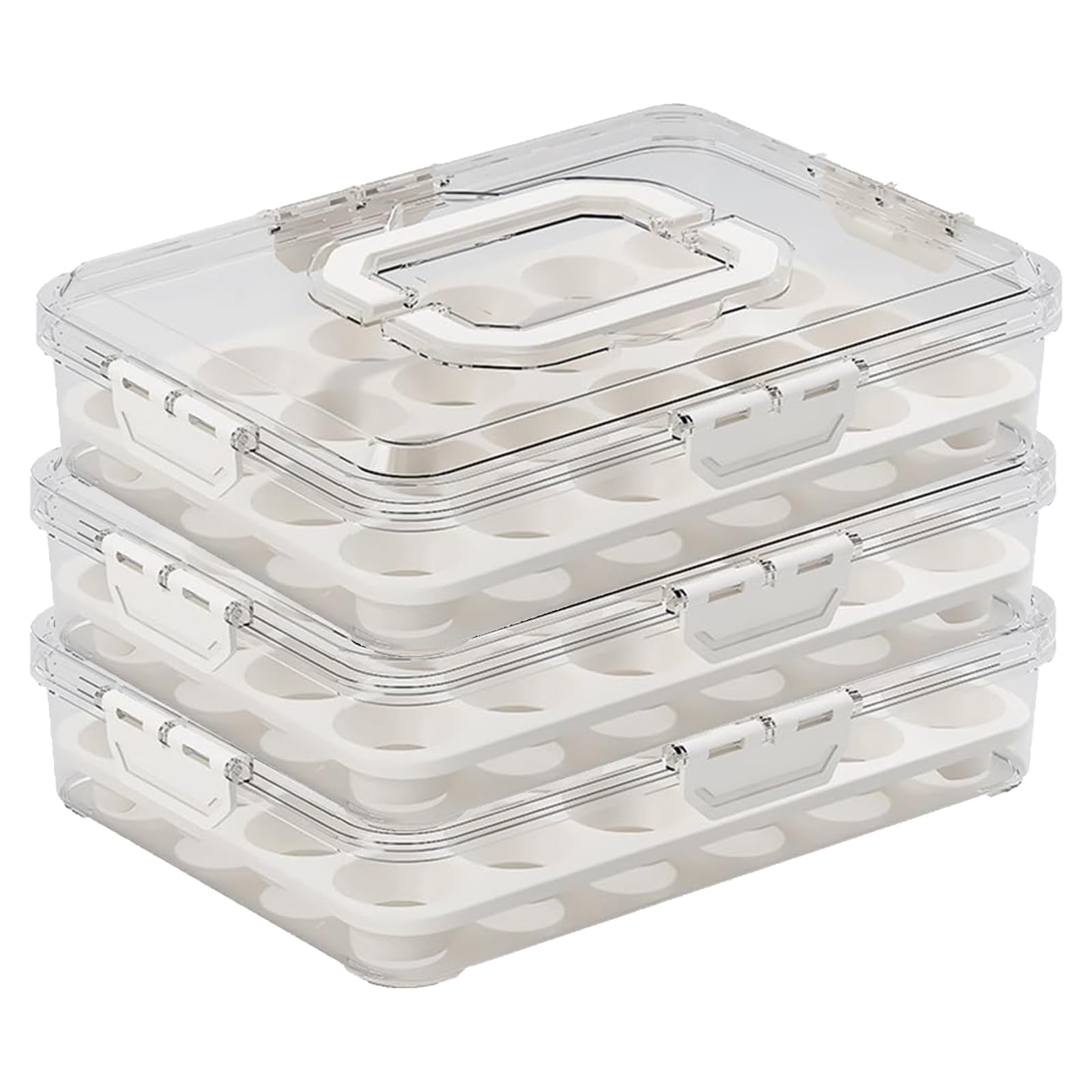Msioytog Stackable Clear Embryo Container Featuring Hidden Handle Easy Refrigerator Organization Holds 24 Stackable Holder Portable Tray Platter for Fridge