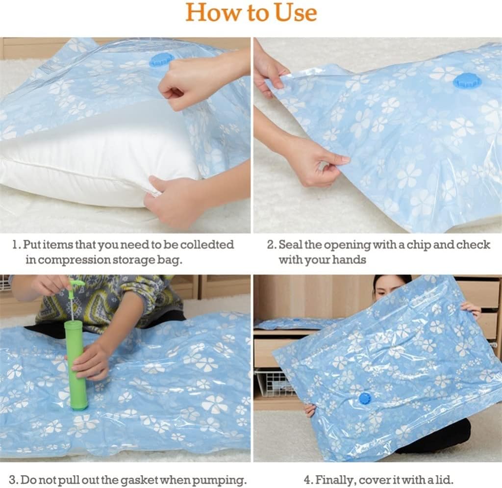 Thickened Vacuum Storage Bag for Cloth Compressed Bags with Hand Pump Reusable Blanket Clothes Quilt Organizer Travel(80x60cm 7pcs)