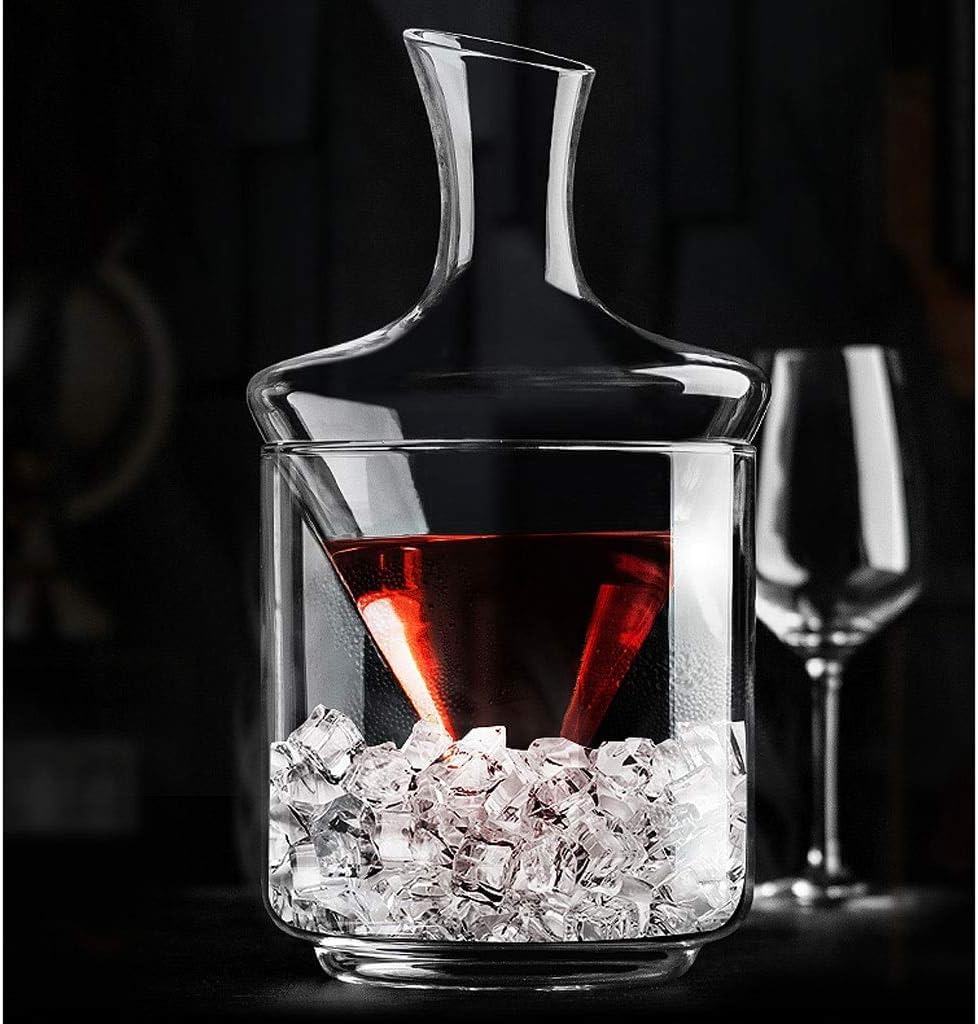 Cubitera Botella Vino Separador de Vino de Vidrio Cubo Creativo para Separar Vino y Hielo Conserva el Hielo por más Tiempo Enfriador de Vino Diseño Elegante Suministros de Bar 1L