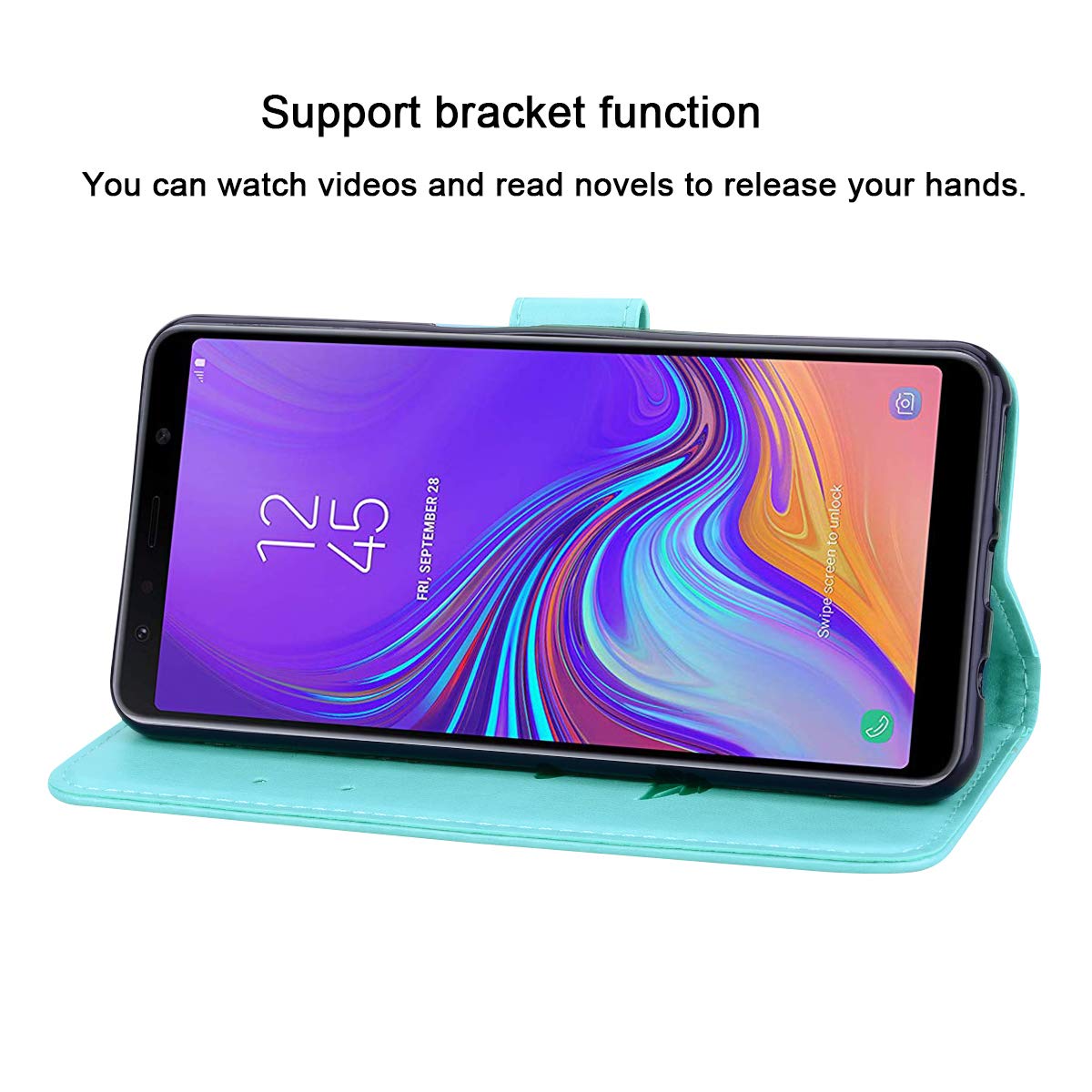 TANYO Etui kompatybilne z Samsung Galaxy A40, elegancki i piękny wzór reliefowy, stylowy skórzany portfel etui, zamknięcie magnetyczne i etui z klapką, zielone + 1 rysik