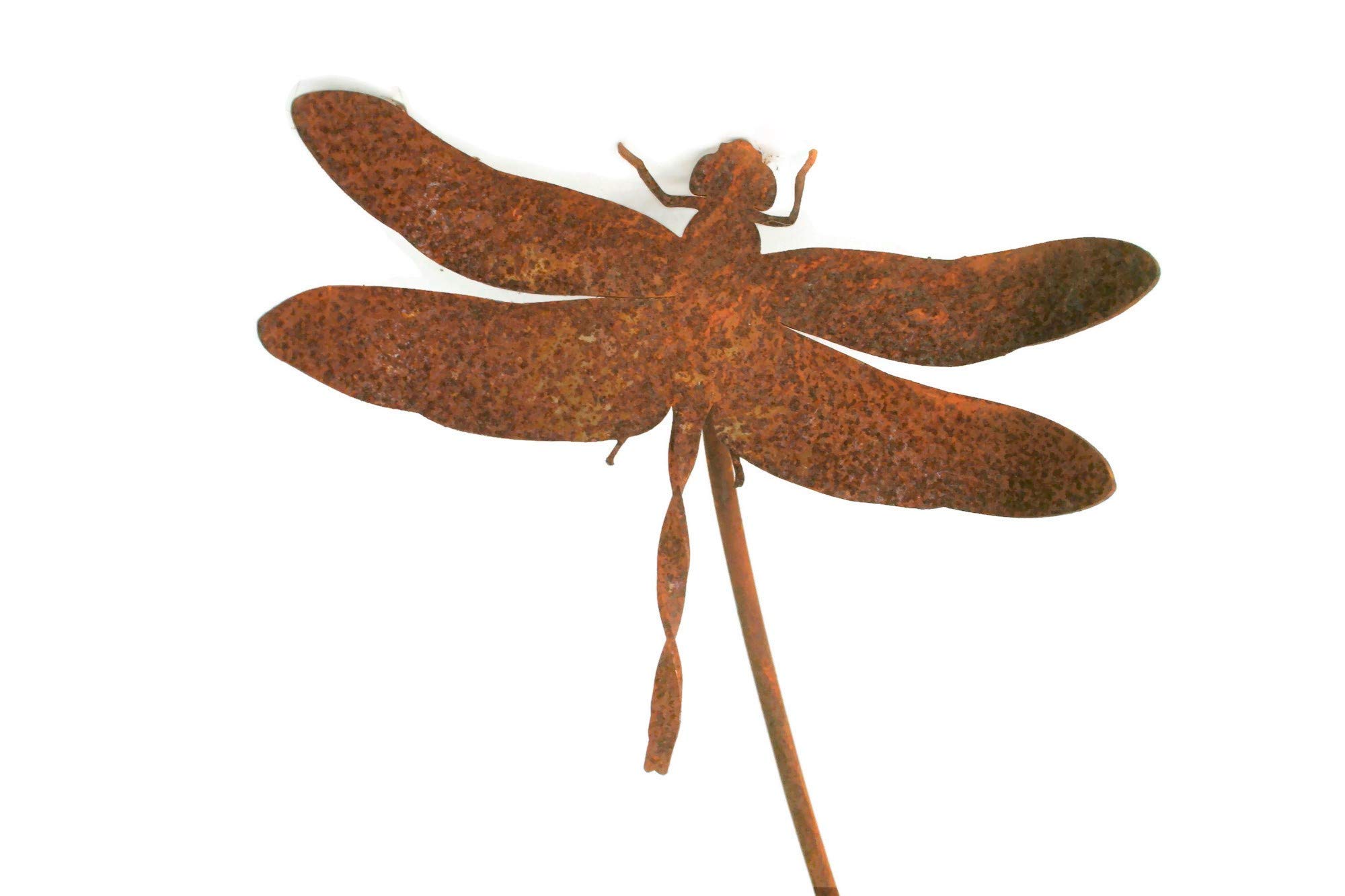 Bugs, Bees and Butterfly Garden Yard Stake Sign 20 to 33 Inches Tall (Dragonfly Stake 20" Tall, Naturally Rusted)