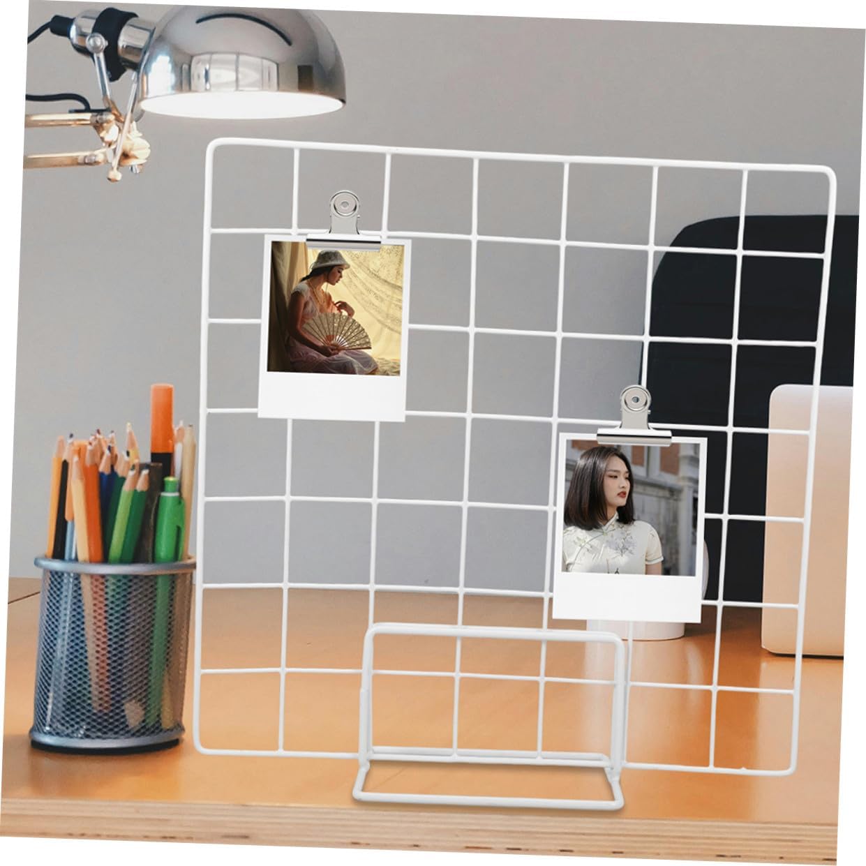 Display Storage Rack for Counter 2 Sets Metal Display Holders Modern Grid Panel Design
