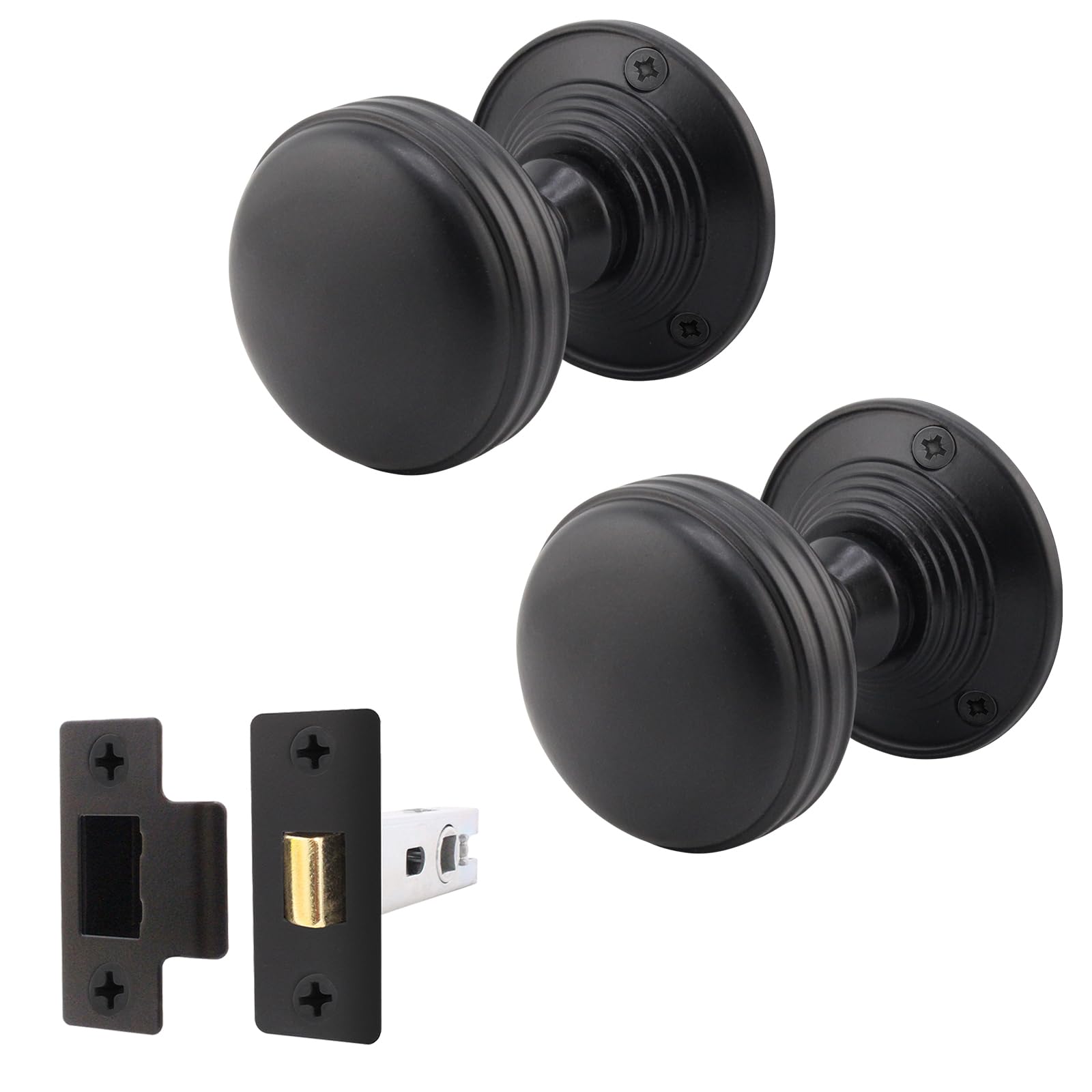 EAI Lined Door Knob Set Matt Black | 1 Pair of Mortice Knobs (55mm) & Latch (76mm) for Internal Doors