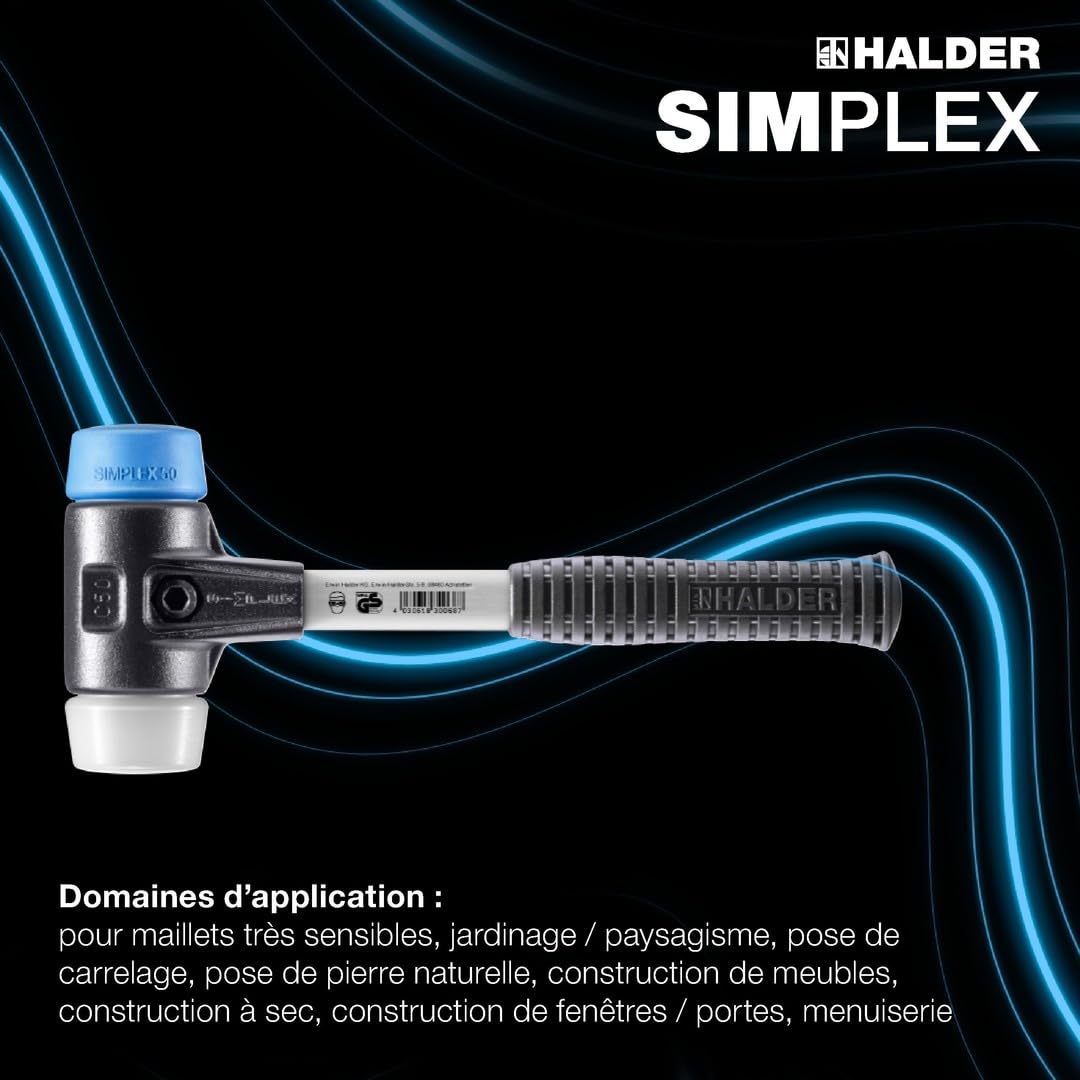 Maillet SIMPLEX, TPE souple/superplastique; avec boîtier en fonte malléable renforcée et manche en fibre de verre | D=30 mm | 3717.030